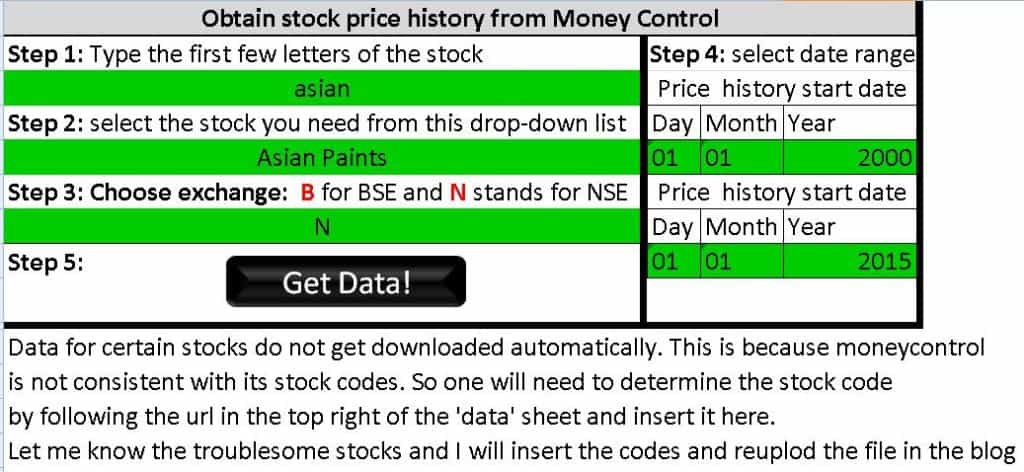 Stock price download entry page